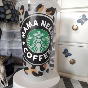 SB Venti cold cup Coffee Mama w/ SB straw & Straw topper